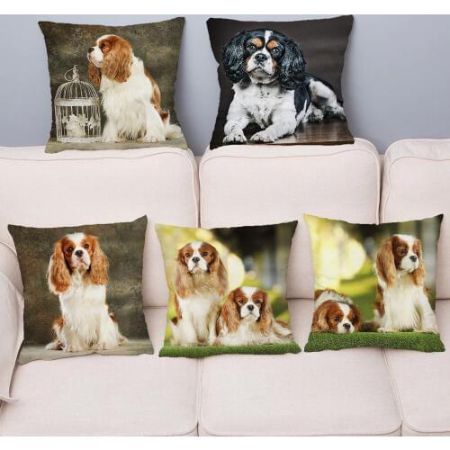 Noble King Charles Spaniel Dog Cushion Cover Soft Short Plush Throw Pillow Case 45*45cm Pillow Cover Home Decor Cushion Covers