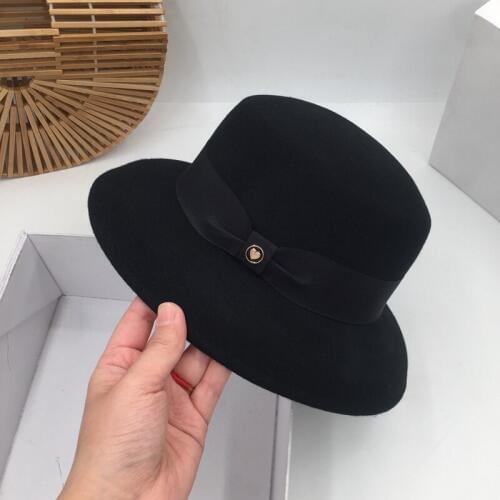 Fedora The new black wool Little hat socialite dome fashion basin pure color fisherman cap Hepburn bucket hats for women