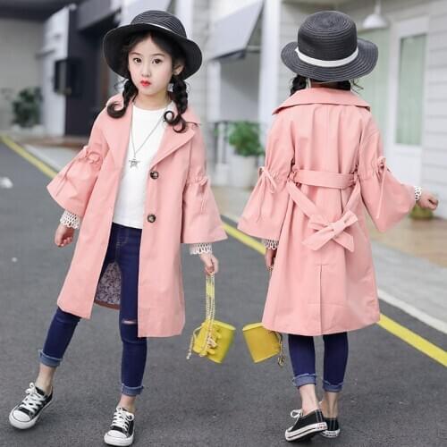 New Autumn Girls' Casual Lady Drawstring Horn Cute Fan-Sleeve Windbreaker Girls Jackets Baby Coats Kid Coat Girls Autumn Clothes