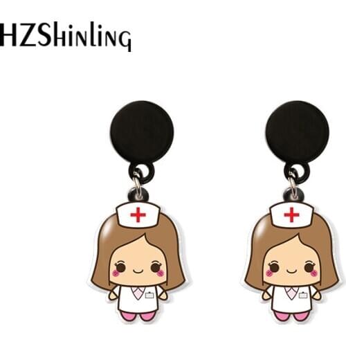 2020 New Doctor Nurse Drop Earring Cute Ambulance Resin Earrings Handmade Acrylic Earring Epoxy Hospital Jewelry