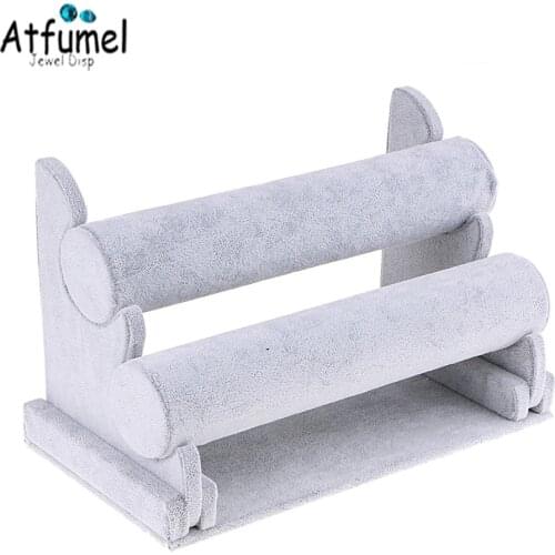 Wholesale Portable 2/3 Tier Jewelry Display Rack Velvet T Bar Bracelet Bangle Watch Jewelry Display Organizer Storage Stand