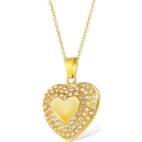 RIR Dainty Heart Necklace Rose Gold Stainless Steel Charm With Small Crystal Heart Shape Pendant For Women Mother Gift Jewelry