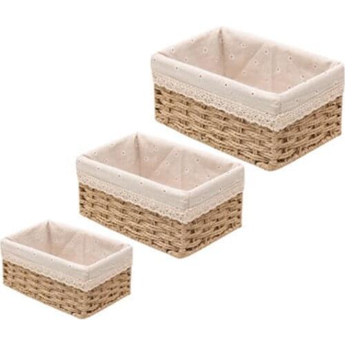 Wicker Storage Basket Supermarket Desktop Display Hand-Woven Rattan Creativity DIY Home Storage Organization Bags Baskets Boxes