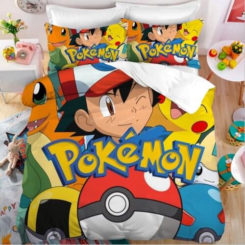 Pokémon Quilt Cover Pillowcase 2/3 Piece Set Pokemon Cartoon Printed Bedding Suit Children Anime Pikachu Bedroom Bed Duvet Cover