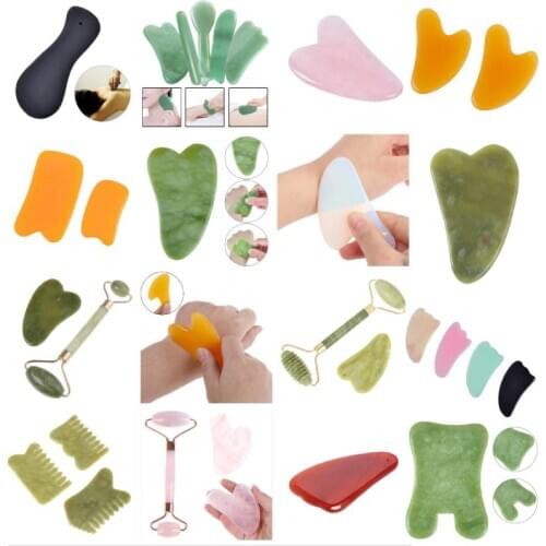 Facial Massage Roller Guasha Board Double Heads Natural Jade Stone Face Lift Body Skin Relaxation Slimming Beauty Neck Thin Lift