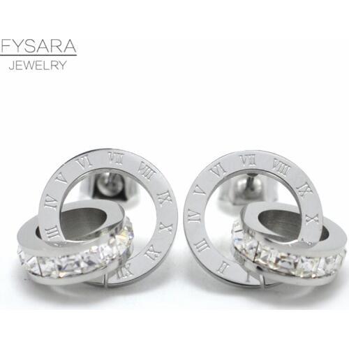 FYSARA Letter Roman Numeral Double Circle Earrings For Women Luxury Brand Love Charm Square CZ Crystals Stud Earrings Jewelry