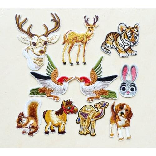 Dog Tiger Bird Rabbit Horse Deer Animal Embroidery Iron On Patches For Clothing Applique DIY Hat Coat Dress Accessories Stickers
