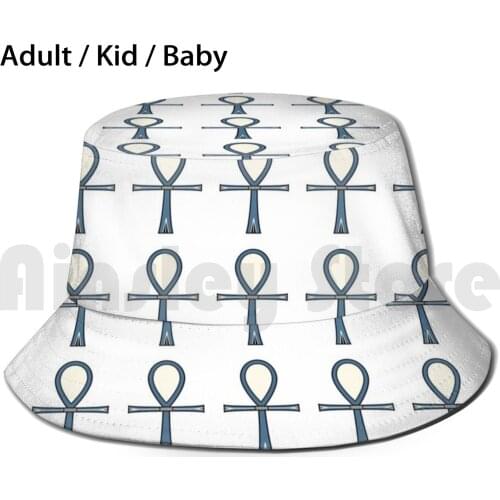 Ankh Ancient Egyptian Symbol Of Life In Blue On White Sun Hat Foldable UV Protection Ankh Ancient Egyptian Symbol Of