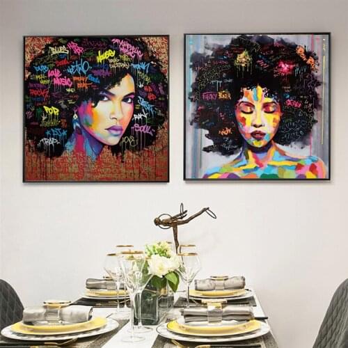 Modern Pop Art Explosive Hairstyle African Woman Posters Canvas Painting Posters and Prints Wall Art Pictures for Home Decor