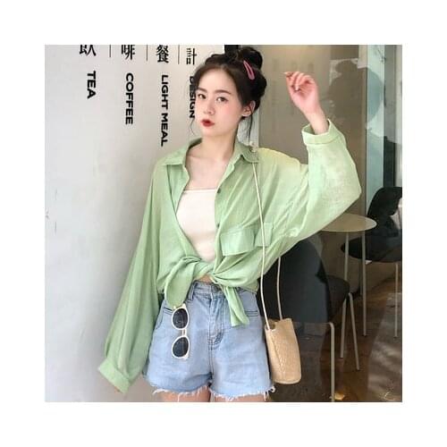 Vintage Casual Loose Solid Color Shirt Womens Summer Shirts Kawaii Retro Lovely Female Harajuku Chic Japan Top For Women Tunic