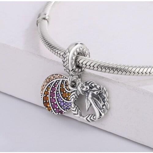 925 Sterling Silver Natural Rainbow Colors And Little Girl Double Pendant Charm Bracelet DIY Jewelry Making For Original Pandora