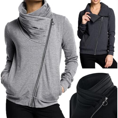 Ymwmhu Womens Autumn Casual Jackets Ladies Zipper Front Turtleneck Collar Long Sleeve Minimalism Jacket Coat Outwear