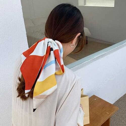 Luna&Dolphin French Colorfuk Women Wide Scarf 140X10CM Chocolate Pink Hair Tie Floral Ponytail Ribbon Headbands Streamer