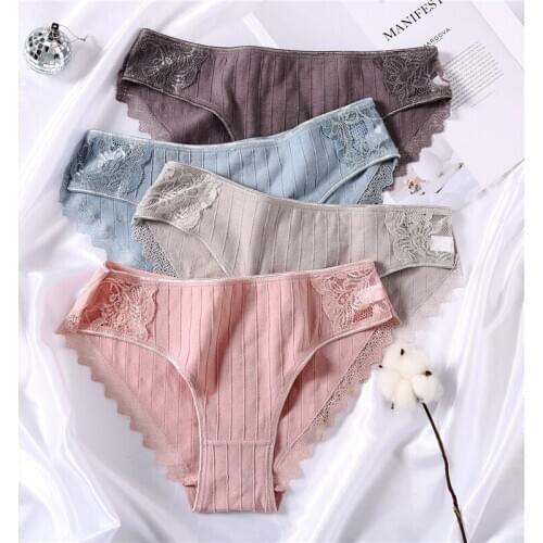 Women Breathable Cotton Briefs Underclothes Lace Underwear Undies Sexy Intimate Solid Lingerie M-XL