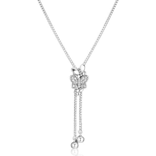 Clear CZ Butterfly Pendant Necklaces for Women 925 Sterling Silver Choker Charm Long Chain Necklaces 2019 Spring Jewelry Femme