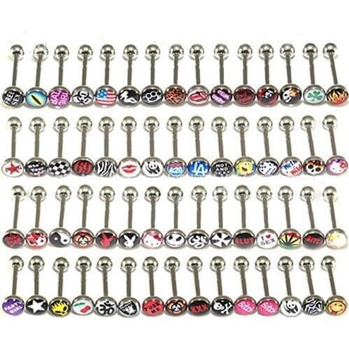 Mix Style Women Sexy Tongue Piercing Erotic Words Logo Tongue Rings Stainless Steel Tongue Barbells Funny Body Jewelry for Girls