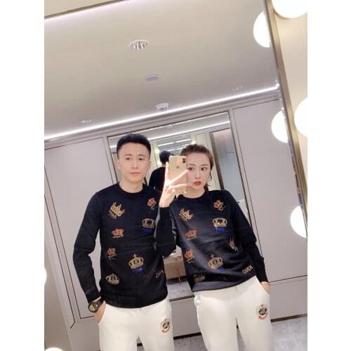 Winter Long Sleeve Oversized Clothing Shiny Hip Hop Cartoons Crown Rhinestone Mens And Womens Slim Sweater Brand Pullover