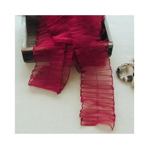 1M 10cm wide Chiffon Organ Pleat Burgundy Navy Lace Trim Ribbon Cuff Neckline Dress Lace Clothing Fabric Material Diy Doll Skirt
