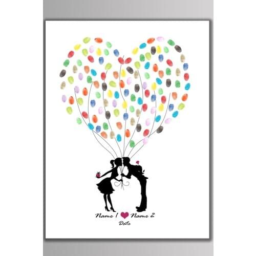 1PC Kiss Lover Wedding Party Customized Guest Books Printings Anniversary DIY Decorative Fingerprint Canvas Painting With Ink