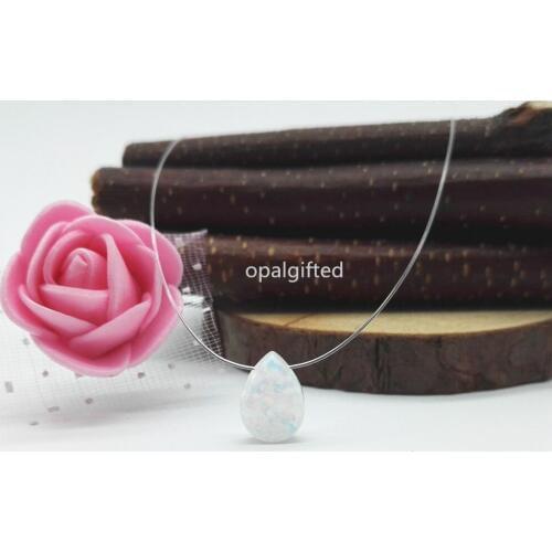 1pc/lot Synthetic OP17 White 8x11mm Pear Shape Opal Necklace 925 Silver Transparent Nylon Chain Opal Pear/Drop Necklace for Gift