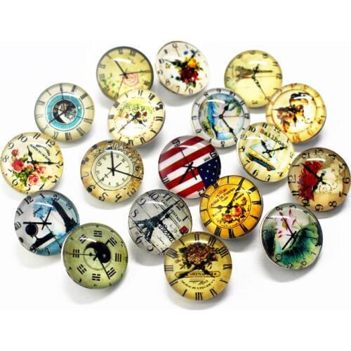 10pcs/lot Beautiful Clock Snap Button Print Glass Snap Buttons Charms Fit 18mm / 20mm DIY Snap Bracelet & Bangles Jewelry