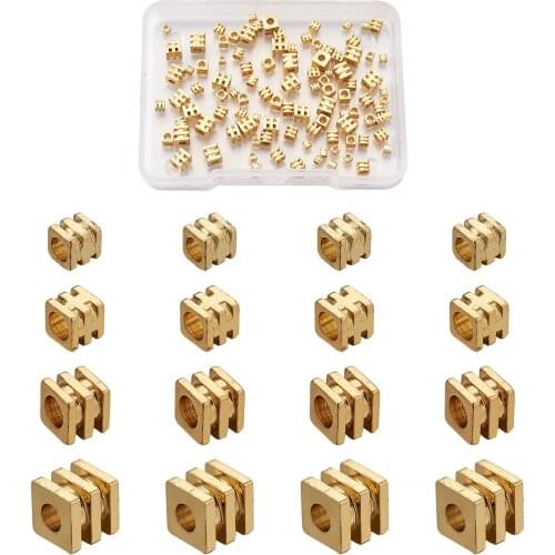 100pcs/Box Grooved Cube Brass Spacer Beads For DIY Jewelry Findings Bracelet Accessories Connector Making