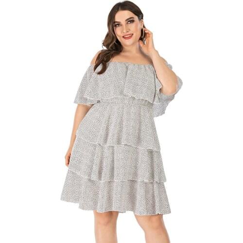 2021 Summer New White 3XL 4XL Plus Size Womens Dress Slash Neck Loose Cake Dress For Night Party Elegant Lady Office Work Wear