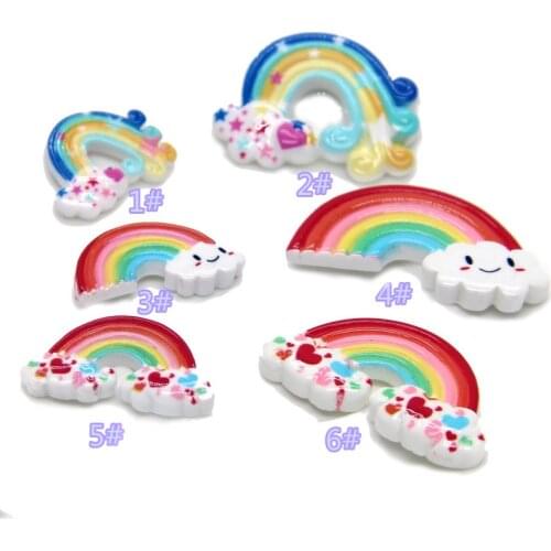 50pcs/lot 22*41mm Kawaii Heart Rainbow, Resin Flat back Cabochons for Hair Bow Center, DIY