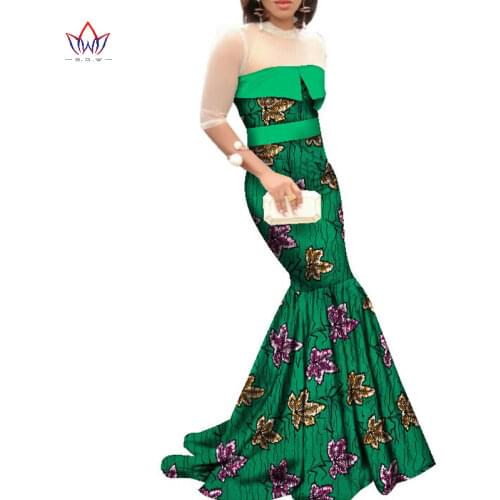 2021 African Dresses for Women Dashiki African Print Clothing Half Sleeve Mermaid Dress Maxi Off Shoulder Dress BRW WY2318