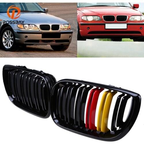 Gloss Black Front Grille Grill Double Slats for BMW 3-Series E46 Touring 2001-2006 Facelift German Flap Type Racing Grilles