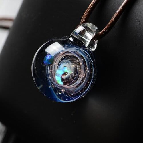 BOEYCJR Unique Opal Stone Universe Glass Planets Pendant Necklace Galaxy Rope Chain Solar System Necklace for Women Gift