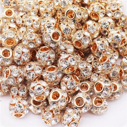10Pcs Gold Brass Handmade Ball Beads Large Hole European Spacer Beads for Women Jewelry Making Bracelet Earrings Hair Beads DIY