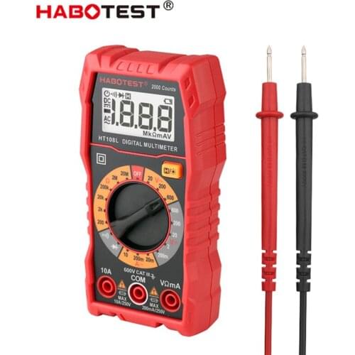 Digital Multimeter Manual Range 2000 Count AC DC Voltmeter Ammeter Ohm Diode Battery Continuity Test Palm Size Habotest HT108L