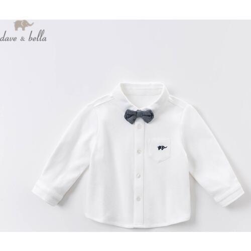 DB14571 dave bella autumn baby boys removable bow solid shirts infant toddler tops children high quality clothes