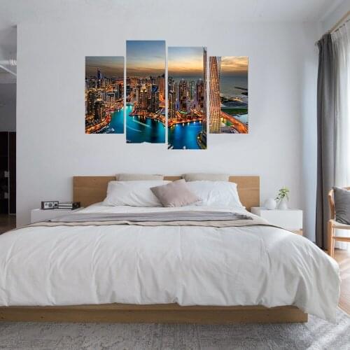 4 Pieces Dubai Skyscraper Wall Art Landscape Poster HD Print Metropolis Cityscape Picture for Hallway Room Wall Decor