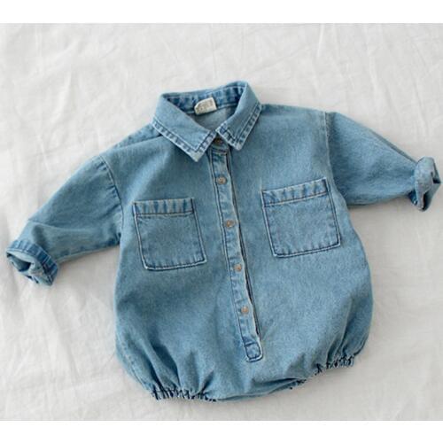 Autumn Baby Toddler Long Sleeve Lapel Collar Denim Jeans Rompers Kids Infant Jumpsuits Baby Boys Girls Clothes Fashion Rompers