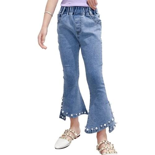 Girls Jeans Pearls Jeans Girls Spring Autumn Kid Jeans Casual Style Childrens Clothing 6 8 10 12 14