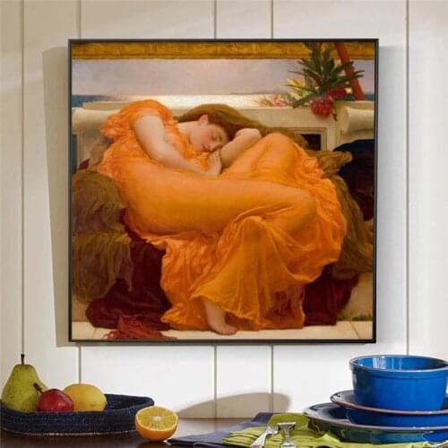 Painting Flaming UK Famous June by Frederic Leighton Decorative Painting Poster Print on Canvas Wall Art Pictures for Room Decor
