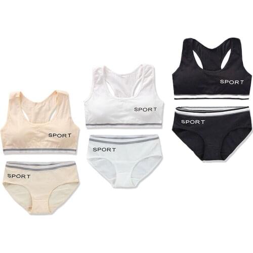 2pcs/Sets Kids Training Bras Panties Girls Underwear Sets Cotton Teens Students Yoga Sports Bra Vest Wireless Underwear 8-16Y