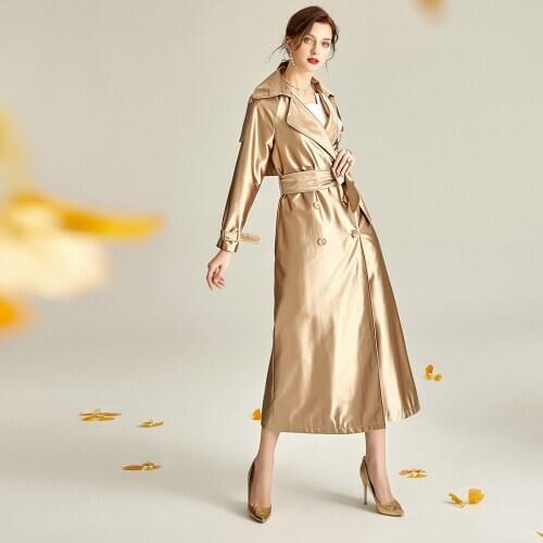 Korean Style Fall Spring Womens Elegant Purple Extra Long Trench Coat , Double Breasted 3xl Windbreaker Coats for Woman Clothes