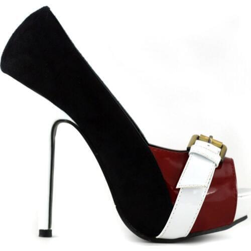 LF30460 Hot Three Tone Peeptoe Buckle Platform High Heel Party Pumps