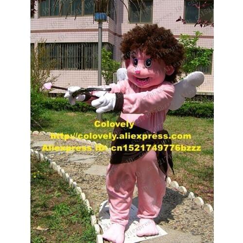 Lovely Pink Cupid Mascot Costume Mascotte God Of Love Kid Child Adult With Brown Bushy Hairs Big Blue Eyes No.2495 Free Ship