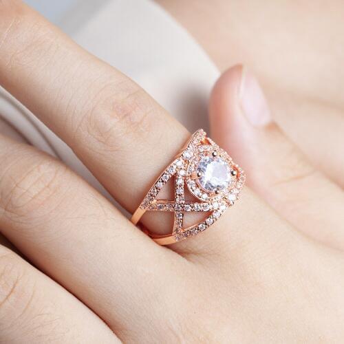 Fashion European American Luxury Full Zirconia Rings Vintage Rose Gold Plating Ring For Women Girls Crystal Wedding Gifts