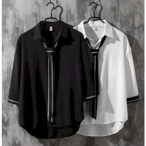 2021 Spring Summer New Button Down Shirts for Men Bow Tie Shirt Male Long Sleeve Pen Original Design Five-color Flower White Top