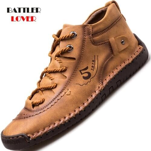 Genuine Leather Boots for Men Casual British Style Comfortable Botas Male Walking Shoes Big Size Homme Soft Flat Footwear