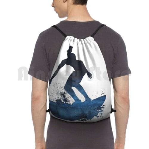 Male Surfer Silhouette Watercolor Backpack Drawstring Bag Riding Climbing Gym Bag Surfing Surfer Dude Teen Boy Surf