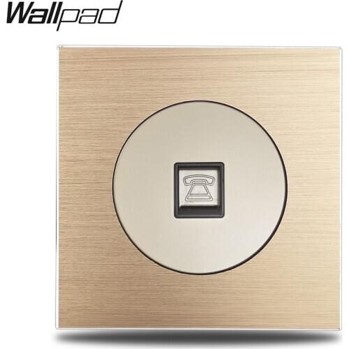 Wallpad L6 Gold Plate Telephone TEL RJ11 Jack Port Wiring Outlet Wall Socket Gold Brushed Aluminum Metal Panel
