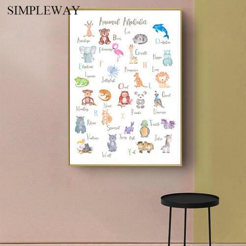 Animal Alphabet Nursery Child Poster Wall Art Canvas Print Enlightenment Painting Nordic Kid Baby Bedroom Decoration Picture