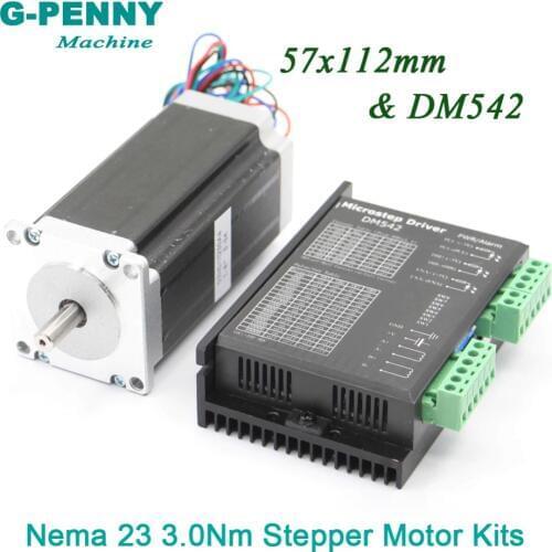 New! NEMA23 CNC Stepping motor 57x112mm 3A 3Nm 420Oz-in for 3D printer&DM542 M542 1.0-4.2A DC 24-50v Microstep 256 for engraving
