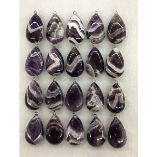Wholesale 10pcs/Pack Dog Teeth Amethysts Bead Pendant,Pear Shape Gem Stone Jewelry Necklace DIY 32mm